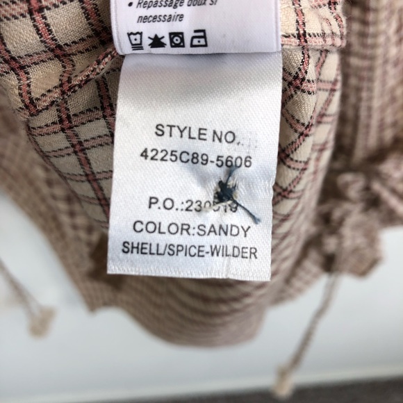PAIGE Torin Check Blouse In Sandy Shell/ Spice Drawstring Bell Sleeves - Picture 8 of 9